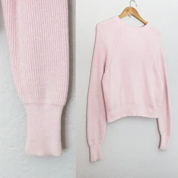 Free People Baby Pink Too Good Pullover Sweater S Mock Neck Raglan Long Sleeves - Picture 13 of 16